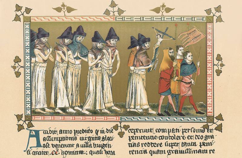 Průvod flagelantů v Belgii roku 1349